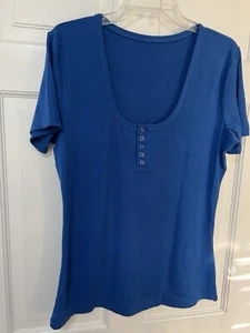 Womens Button Down Short Sleeve Low Cut Slim Fit V-Neck T-Shirt Blue NEW XXL - Picture 1 of 8