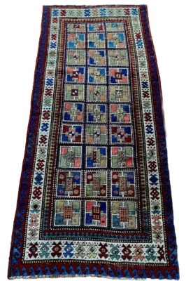 Antique Kazak Karachov Rug 3’ 4” X 7’ 4” Circa 1880 Unique Memling Gul Caucasus - Image 1 of 4