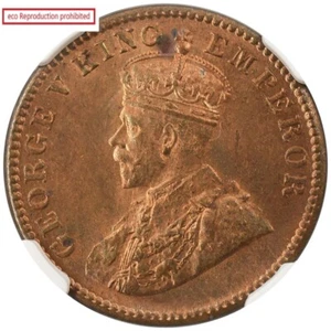 British India 1929(C) George V 1/4 anna copper coin NGC MS62RB - Picture 1 of 4