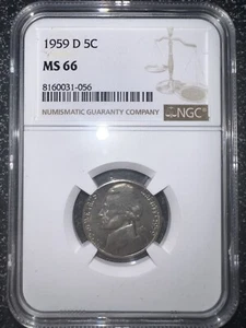 1959 D Jefferson Nickel - NGC MS66. - Picture 1 of 2