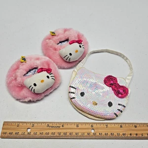 Build A Bear HELLO KITTY SLIPPERS & PURSE - Pink Shoes & Sequin Bag Sanrio RARE! - Picture 1 of 6