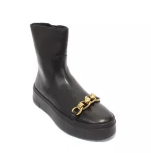 FRAU 38 Black / Gold Leather Zip-Up Ankle Comfort Boots 41 / US 11 - Picture 1 of 8