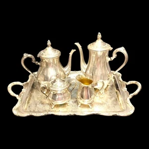 Stunning Vintage WM Rogers Floral Silver Plated 5-Piece Coffee Tea Set Service - Picture 1 of 24