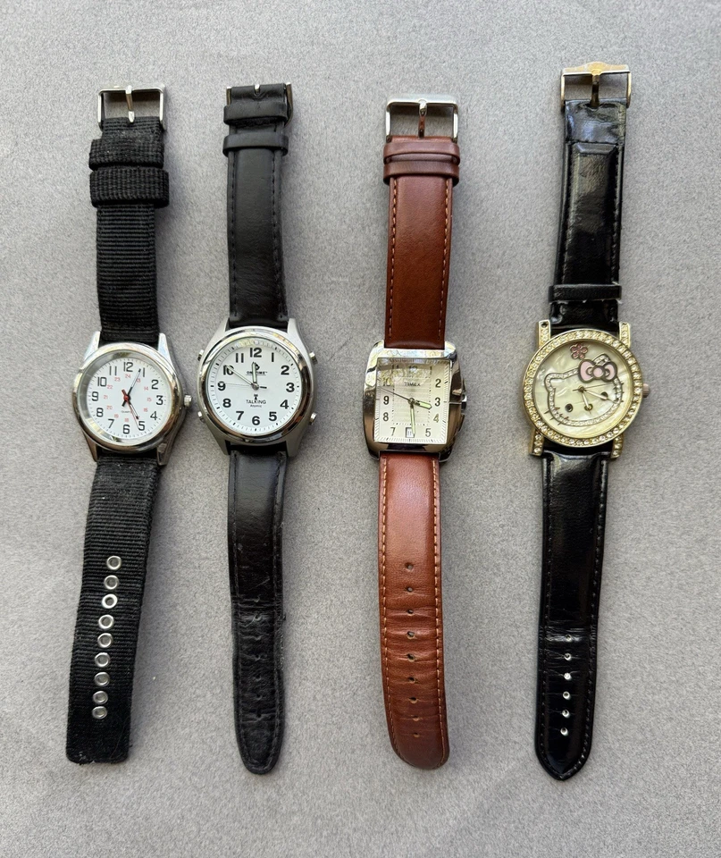 Lot of  4 Wrist Watches Hello Kitty  Talking Atomic Timex  As Is Repair Collect - Image 1 of 4