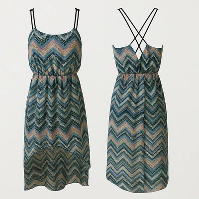 Trixxi Dress Zig Zag Hi Lo Spaghetti Strap Sundress Womens Lightweight Casual S - Image 1 of 4