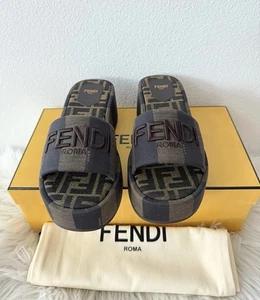 Fendi Sunshine Plataforma Plana FF Logo Jacquard Baguette Feel Slides 39.5 - Imagen 1 de 11