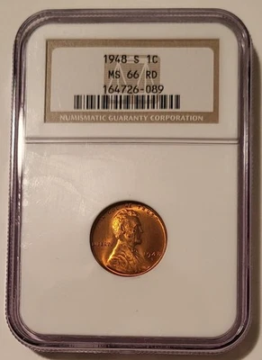 1948 S Lincoln Wheat Cent MS66 RED NGC - Image 1 of 4