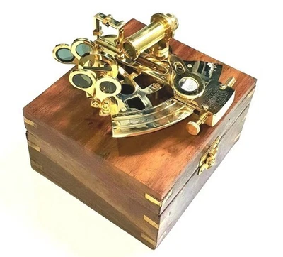 Antique Brass Pocket Sextant Navigation Nautical Marine Vintage Wooden Box - Image 1 of 4