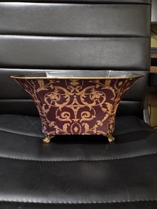 Red & Gold 11"×8" Metal Tole Planter With Feet - Picture 1 of 6