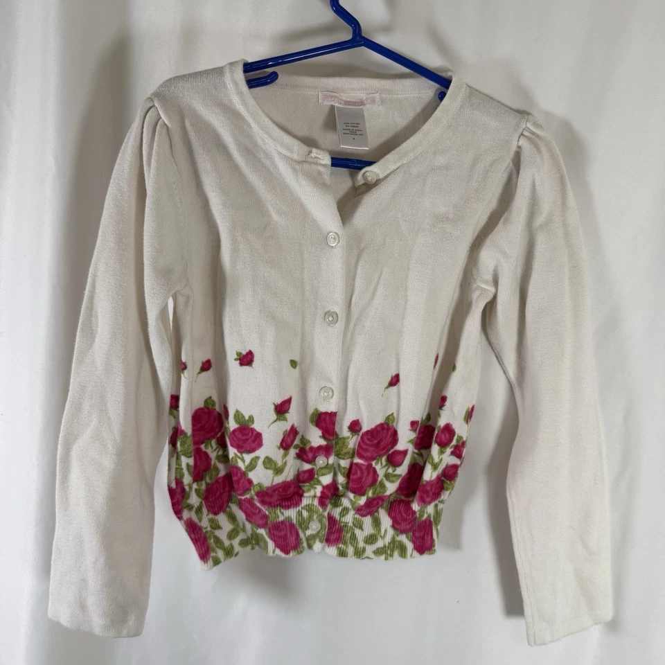 Cárdigan Janie and Jack Niñas 6 Blanco Estampado Rosa Manga Larga Abotonada Foto 1 de 4