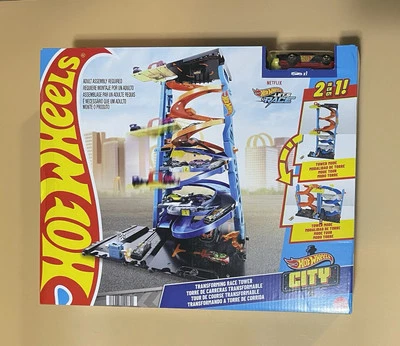 Hot Wheels City Transforming Race Tower 2 In 1 Raceway Track Set 1 Car New - Image 1 of 2