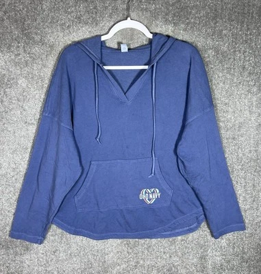Старый темно-синий логотип пляж толстовка с капюшоном пуловер женщин размер большой синий кенгуру карман - Изображение 1 из 4