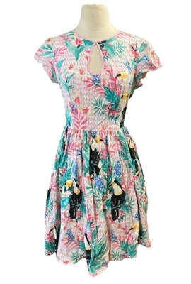 Hell Bunny Women’s Retro 50s Toucan Dress Sz M Pink Tropical Coastal Pin Up - Image 1 of 4