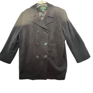 Lauren Ralph Lauren Wool Blend Pea Coat Double Breasted Anchor Buttons Black 20W - Picture 1 of 15
