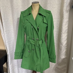 Calvin Klein Emerald Green Trench Coat Button Down Lined, Size Small - Picture 1 of 3