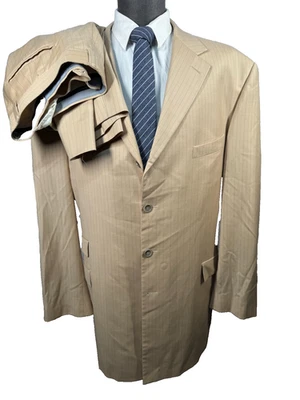 Traje de 2 piezas STEVE HARVEY para hombre beige tostado a rayas grande y alto chaqueta 52L pantalón 41x33 Foto 1 de 4