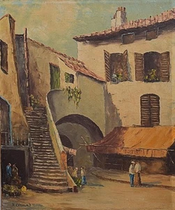 Figuras En Aldea Cuadrado Pintura Al Óleo c1920s Rudolf Cermak Checo Escuela - Imagen 1 de 8