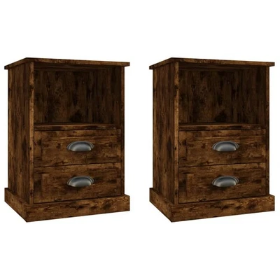 2x Wooden Bedside Tables Drawers Storage Side Cabinets Nightstand Smoked Oak - image 1 of 4