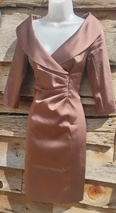 Kay Unger NY Women’s 2 Satin Chocolate Brown Ruched Formal Party Dress Evening - Picture 1 of 15