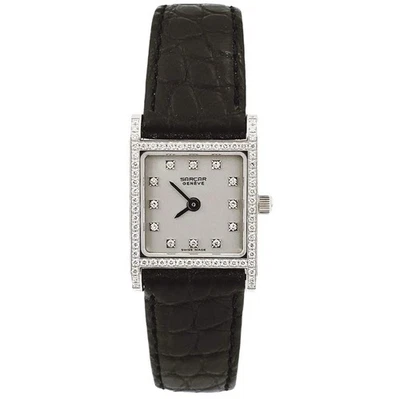 Sarcar Time Square 18K 白金手表 带黑色皮革表带和钻石 (51503) — 第 1/4 张图片