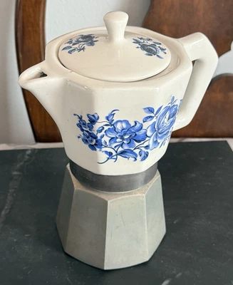 Cafeteira espresso vintage cerâmica floral superior - Flory Express - Feita na Itália - Imagem 1 de 4