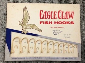 Exhibición de anzuelos garra de águila vintage años 40 - tienda de pesca Wright & McGill POP - Imagen 1 de 10