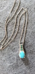 Sleeping Beauty Turquoise & Chrome Diopside Platinum Plated Necklace - Picture 1 of 9