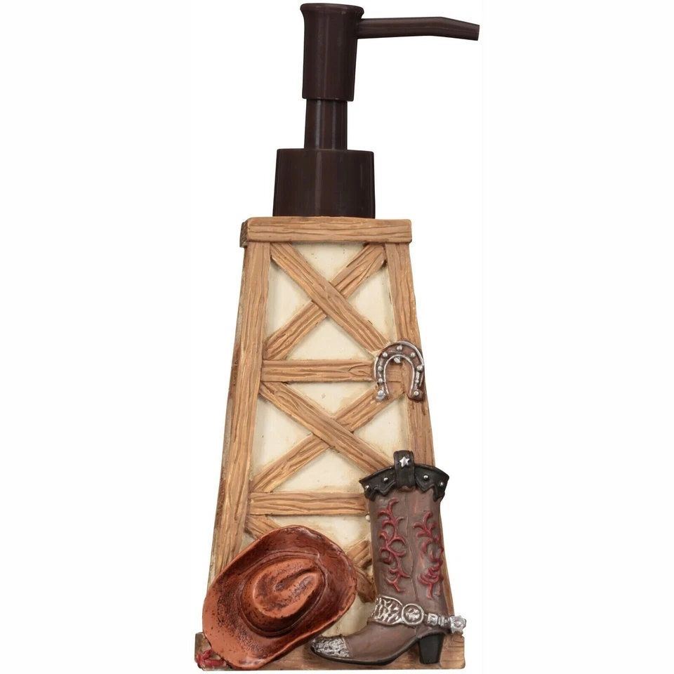 Dispensador de bomba de jabón de resina Rodeo Time motivo occidental sombrero de vaquero bota cerámica NUEVO Foto 1 de 3