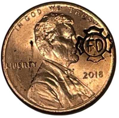 2018 Firefighter Cross Counter Stamp Imprint USA Lincoln Cent 1st Responder Coin - Image 1 of 4