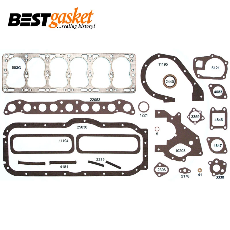 Full Gasket Set FOR Henry J Willys Jeep 148 161 Lightning 6 L Head SV 1948-1955 - Imagem 1 de 1