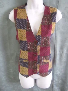 VTG Gina Peters Patchwork Print Vest Size Medium Corduroy Waistcoat - Picture 1 of 4