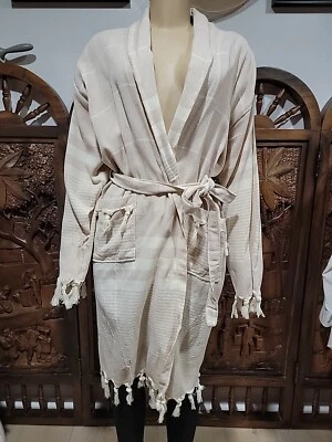 Albornoz turco FLORETTA talla S/M beige con flecos NUEVO #C4 Foto 1 de 4