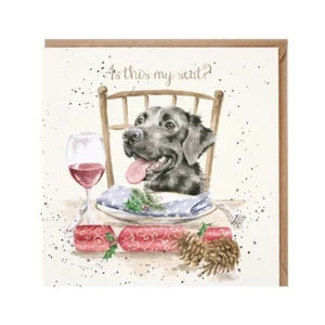 Christmas Card Labrador Xmas Dinner Is This My Seat - Greeting Card by Wrendale - Picture 1 of 2