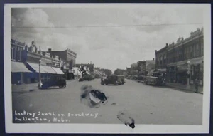 Fullerton Nebraska NE South Broadway Street Signs Real Photo Postcard RPPC 1940 - Picture 1 of 2