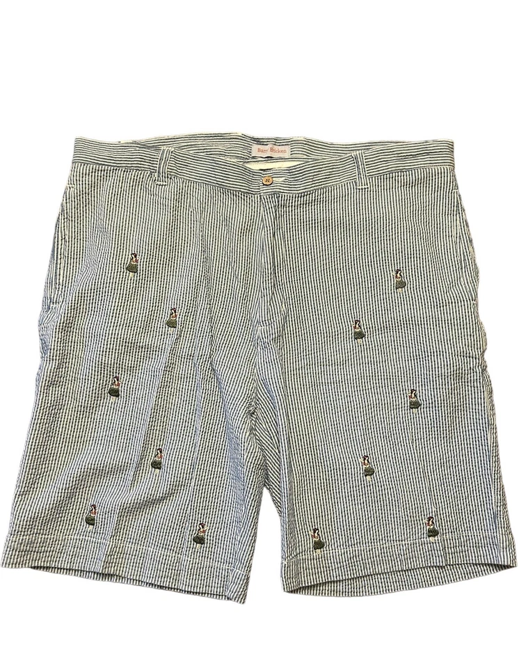 Pantalones Cortos BARRY BRICKEN Para Hombre Talla 38 Azul Rayas Seersucker Bordados Hula Niña Foto 1 de 4