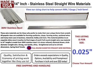 Orthodontic Stainless Steel Straight Lengths .025" Wire SS 14'' Lengths 100 Pack - Picture 1 of 7