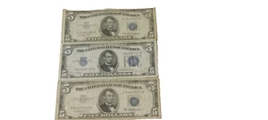 THREE (3) $5.00 Silver Certificates NO RESERVE! - Picture 1 of 3