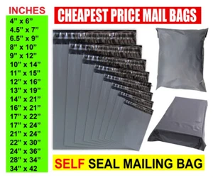 Bolsas de correo grises franqueo tamaños mixtos grandes fuertes poli auto sellado plástico postal - Imagen 1 de 4