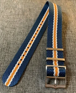 Premium Single Pass Nylon Strap Blue / Orange & White / Crown Buckle 20/22mm - Picture 1 of 8