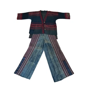 Stammes-Thai Lanna chinesische Miao Akha ethnische Oberbekleidung Kostüm Jacke Oberteil & Hose - Bild 1 von 19