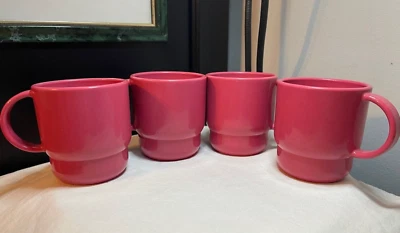 TUPPERWARE (4) Stackable-Microwave Safe 10oz Melamine MUGS (2224) Deep Pink -XPO - Image 1 of 4