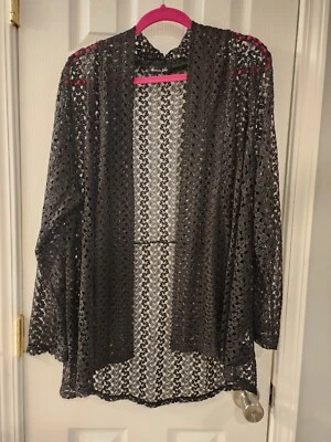 Cárdigan Olivia azul de encaje transparente para mujer talla grande 2X negro Foto 1 de 4