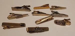 10 Vintage Tie Clips Gold Tone Silver Tone Name Stan One Red Rhinestone - Picture 1 of 6