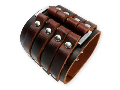 Echtes Leder Armband Breit Metallnieten Schnalle Wikinger Vikings Herrenschmuck  - Bild 1 von 4