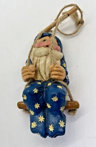 Vintage Christmas Bedtime Santa on a Swing Ornament Hand Painted Primitive Folk - Picture 1 of 7