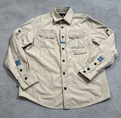 Camisa Cavi Abotonada Para Hombre Talla Grande Beige Caqui Manga Larga con Bolsillos Logo Foto 1 de 4