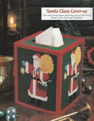 Santa Claus Tissue Box Cover - Fits Boutique box - Plastic Canvas Pattern ONLY - Image 1 of 2