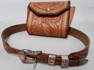 Hollands San Angelo .925 sterling 14k belt buckle set #205 W/Leather Handbag - Picture 1 of 11