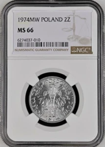 Poland 2 Zlote 1974 NGC MS 66 UNC Aluminum - Picture 1 of 4