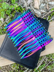 12pc Rainbow Ninja Throwing Knives Set Combat Naruto Kunai Hunting Knife Sheath - Picture 1 of 1